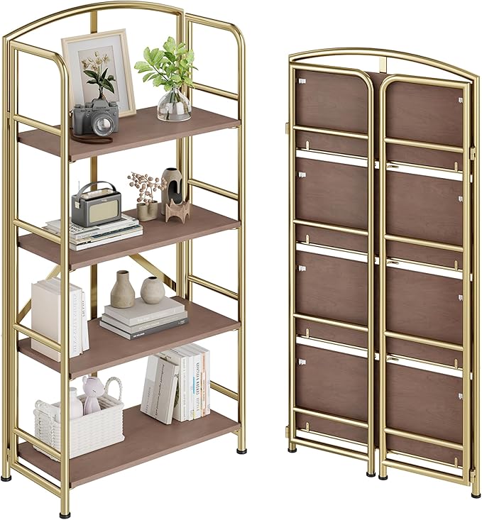 No-Assembly Folding Gold Bookshelf Storage Shelves Multifunctional Plant Flower Stand