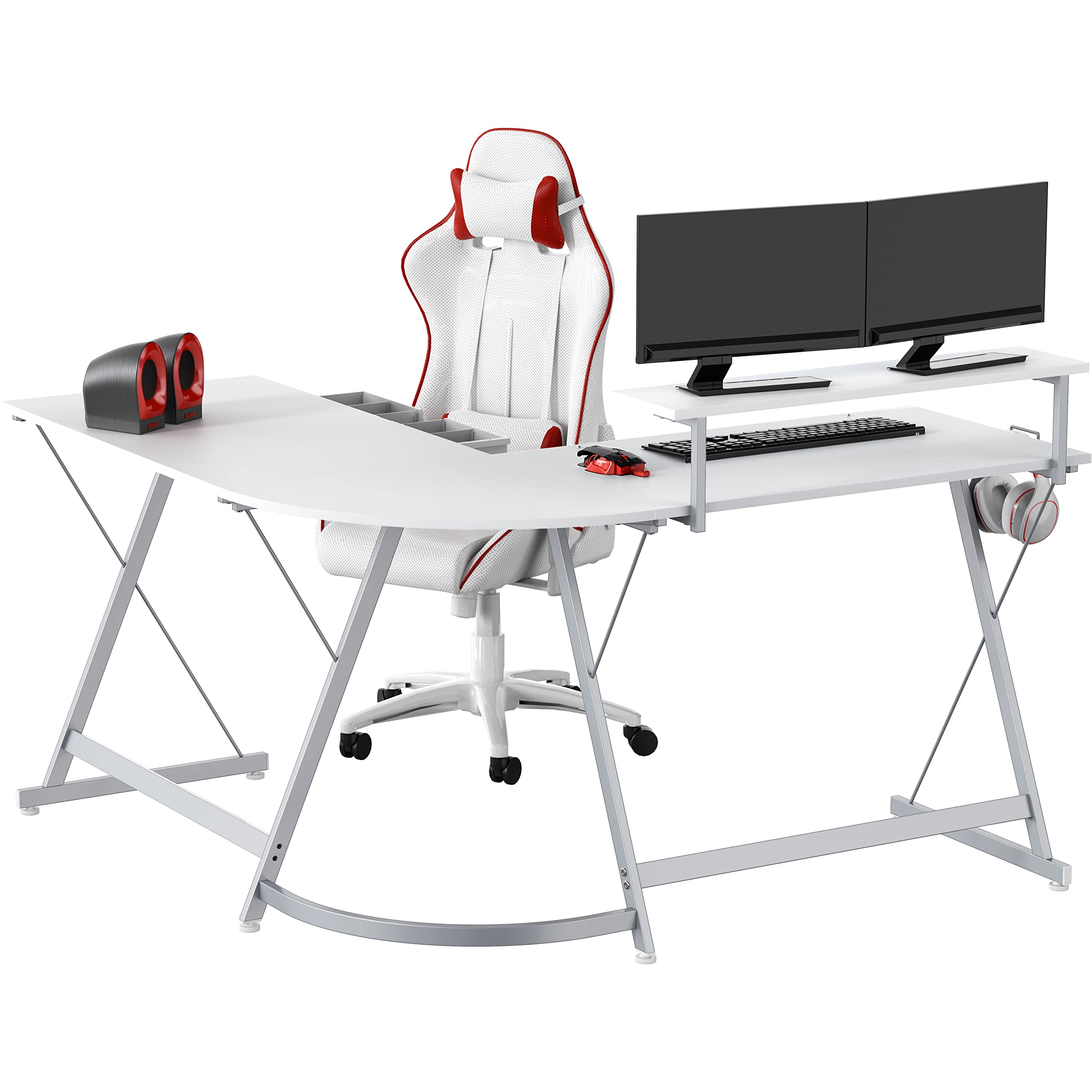 Vista L-Shape Desk with Monitor Stand, Cherry