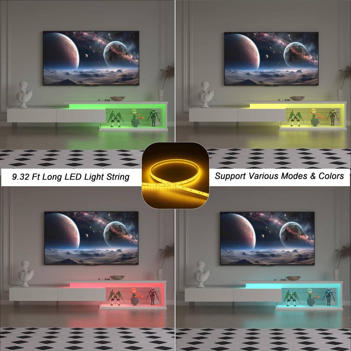 TV Console Extendable LED TV Stand with Remote Control & Storage Cabinets, Changing