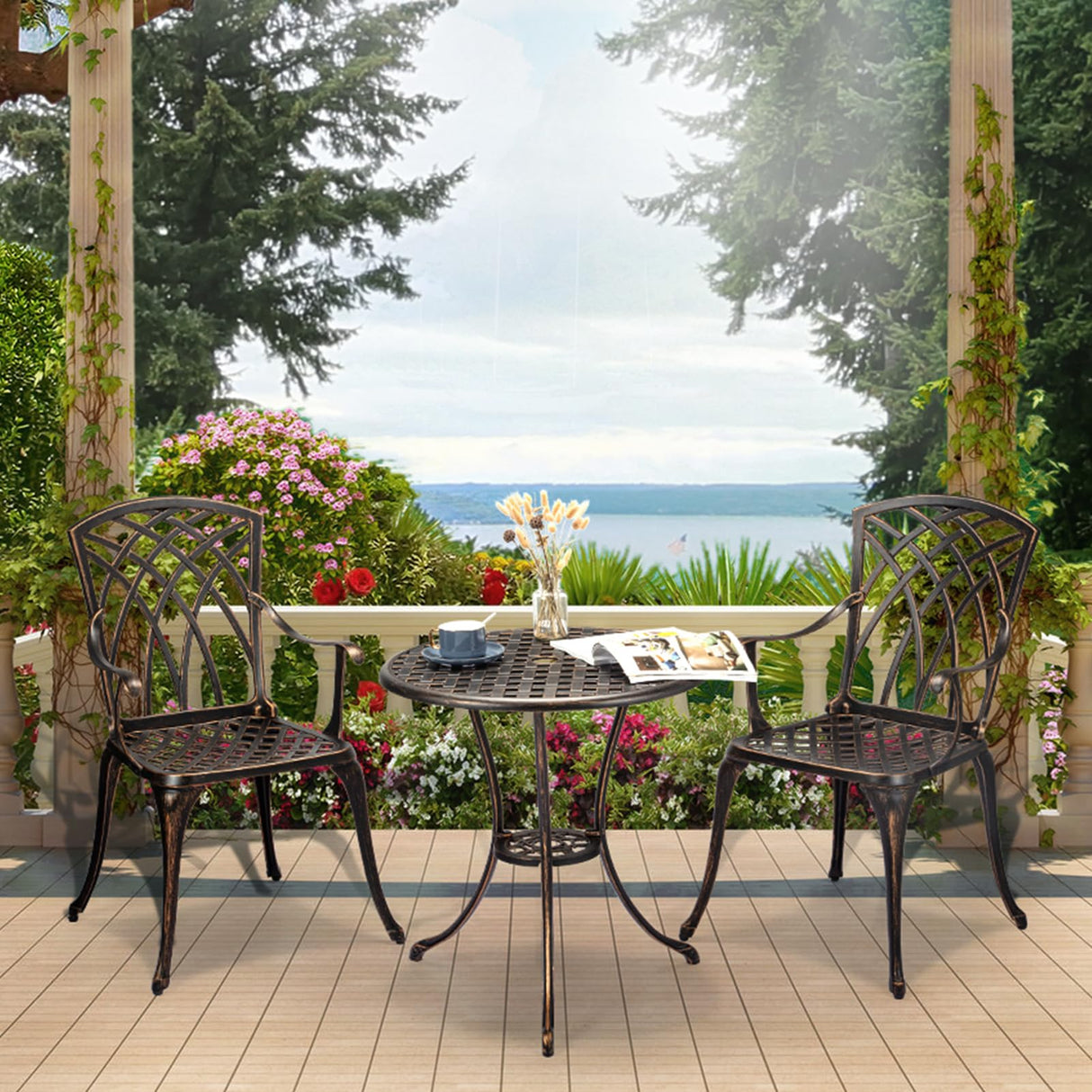 3 Piece Patio Bistro Set,Cast Aluminum Bistro Table and Chairs Set,Bistro Set