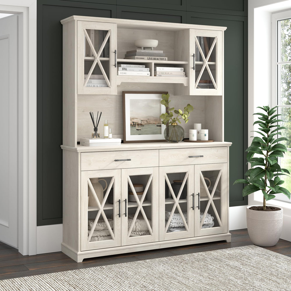 Lennox 60W Farmhouse Sideboard Buffet Cabinet with Drawers in Linen