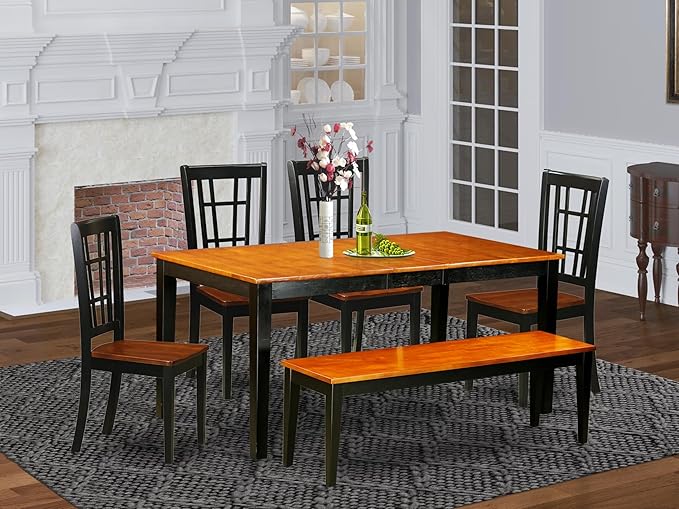 NICO7-BLK-W 7 Piece Kitchen Table Set Consist of a Rectangle Dining Table