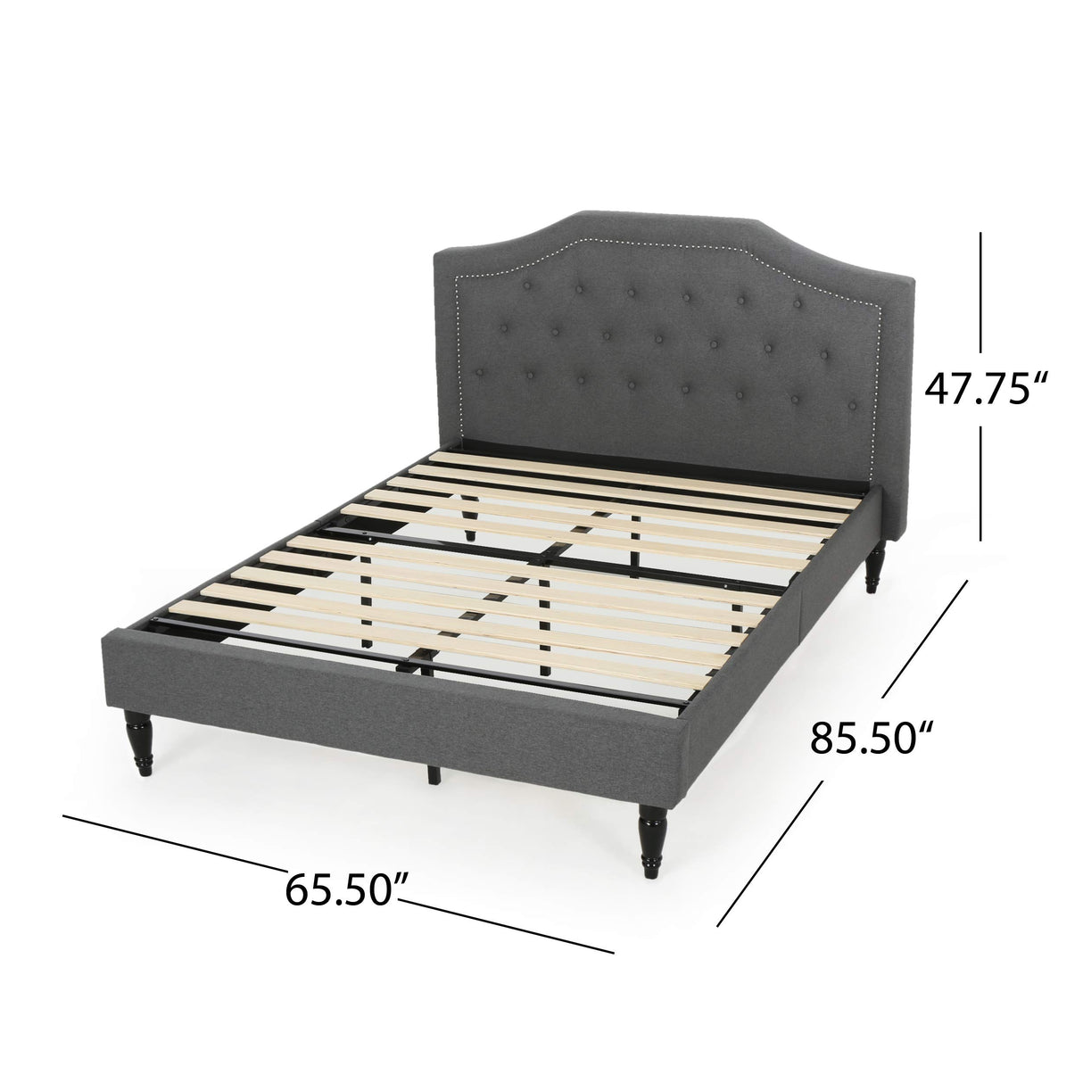 Contemporary Low Profile Fully Upholstered Fabric Platform Bed Frame, Queen,