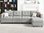 Light Grey L Shape 5-Seat Modular Sectional Sofa with Storage