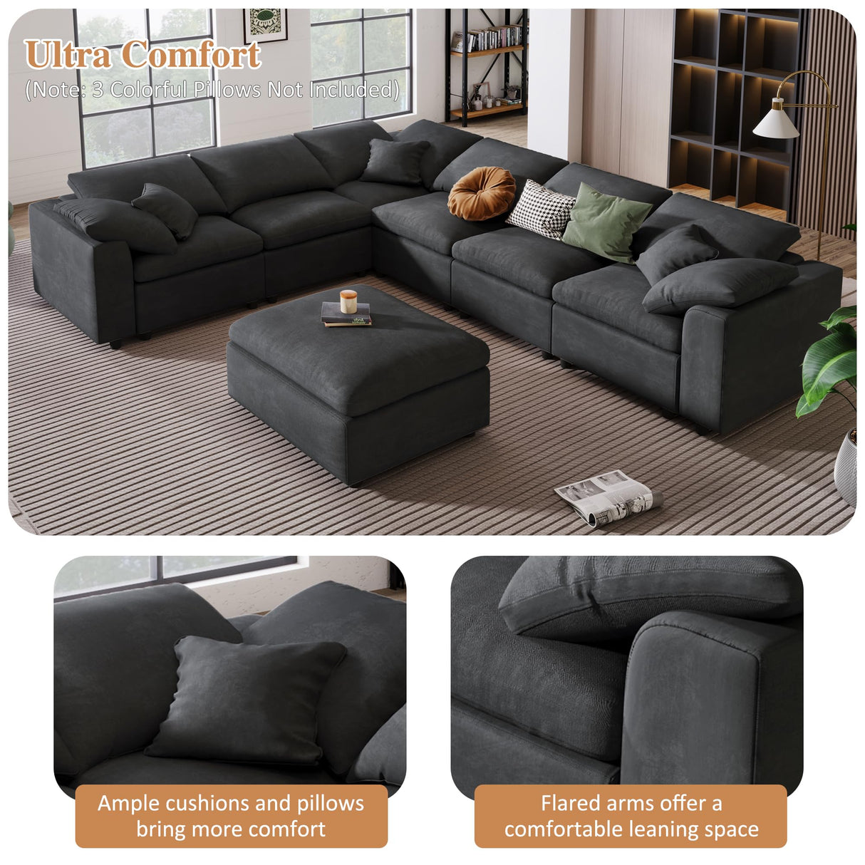 LuxeCloud 130" Oversized Modular Chenille Sectional Sofa – 7 Seater