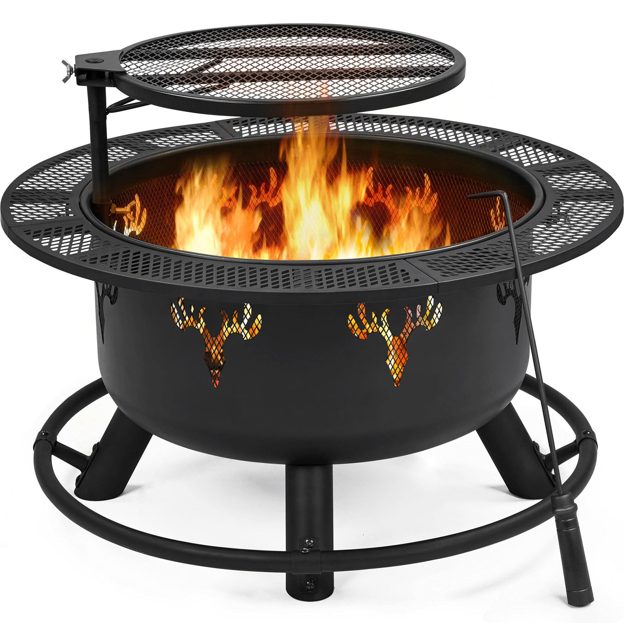32in Fire Pit Outdoor Wood Burning Firepits Outdoor Fireplace with 18.5 Inch Swivel
