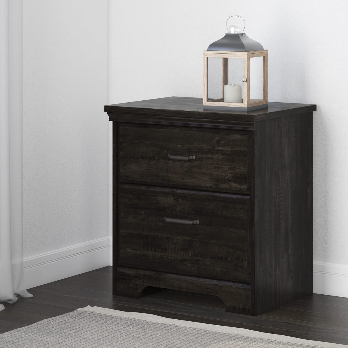 2-Drawer Nightstand, Rubbed Black