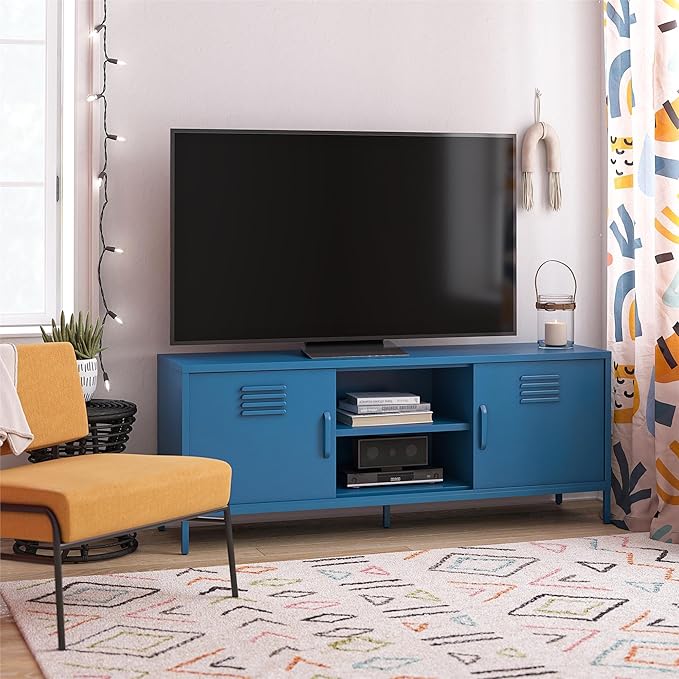 Cache Metal Locker-Style TV Stand for TVs up to 65", Bright Blue