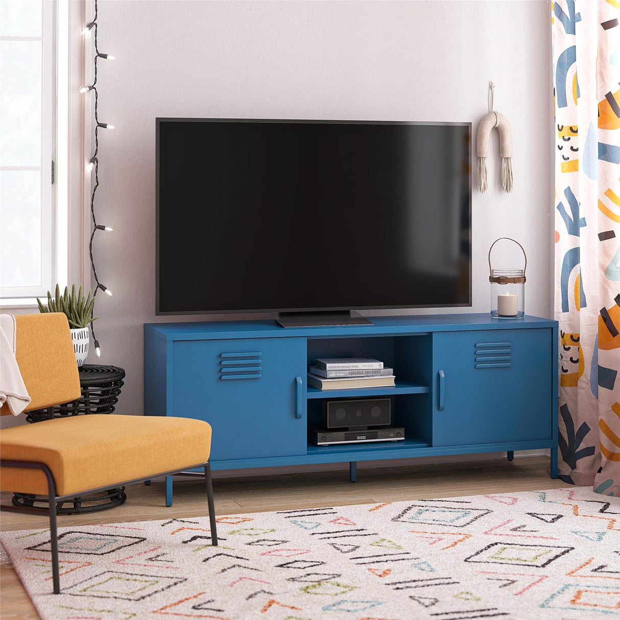Cache Metal Locker-Style TV Stand for TVs up to 65", Bright Blue