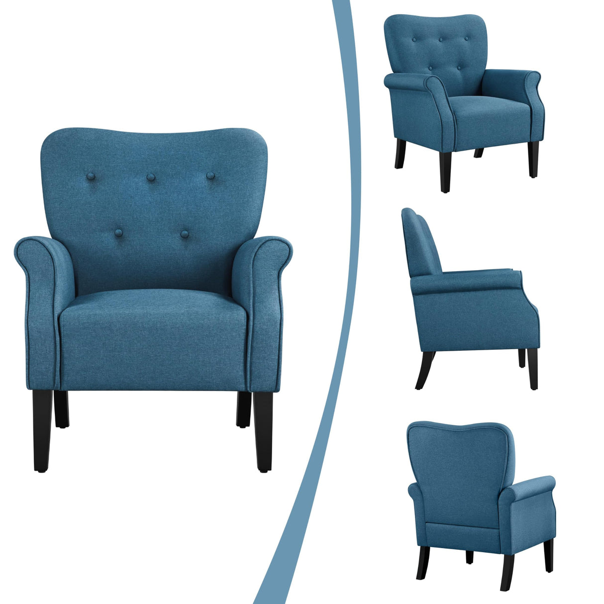 Modern Armchair, Mid Century Accent Chair with Sturdy Wood Legs and High Back for Small Space