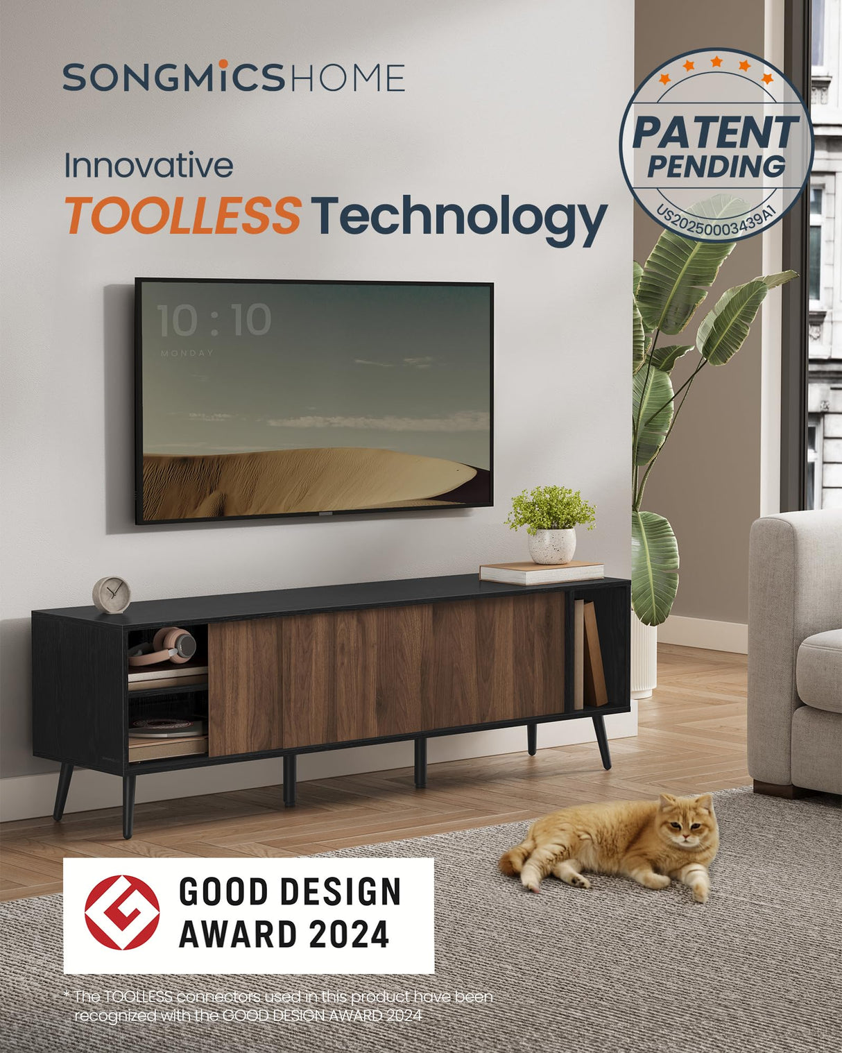 72-Inch TV Stand with Storage - Toolless Assembly Entertainment Center