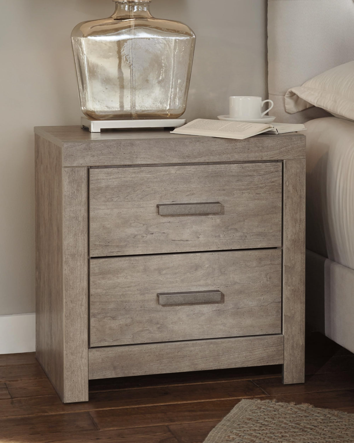 Culverbach Modern 2 Drawer Nightstand with 2 USB Charging Stations, 24.37" Tall, Weathered Gray