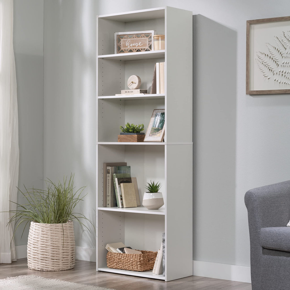 Beginnings 3-Shelf Bookcase, Bookshelf with Adjustable Storage Shelves, L: 24.57" x W: 11.50" x H: 71.18", Soft White
