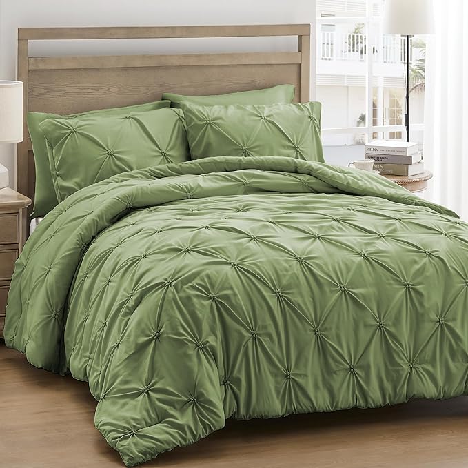 King Size Comforter Set Gray - Soft Fluffy Pintuck Down Alternative Bedding Set