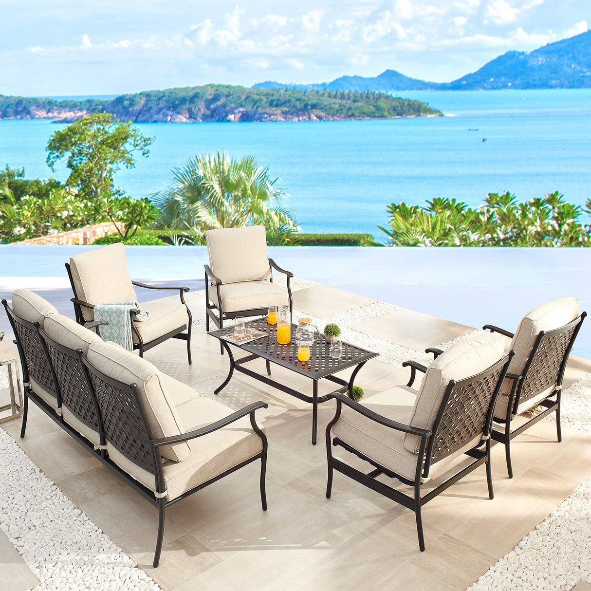 Patio Conversation Set Cushioned Outdoor Furniture Sets with All Weather Galvanized
