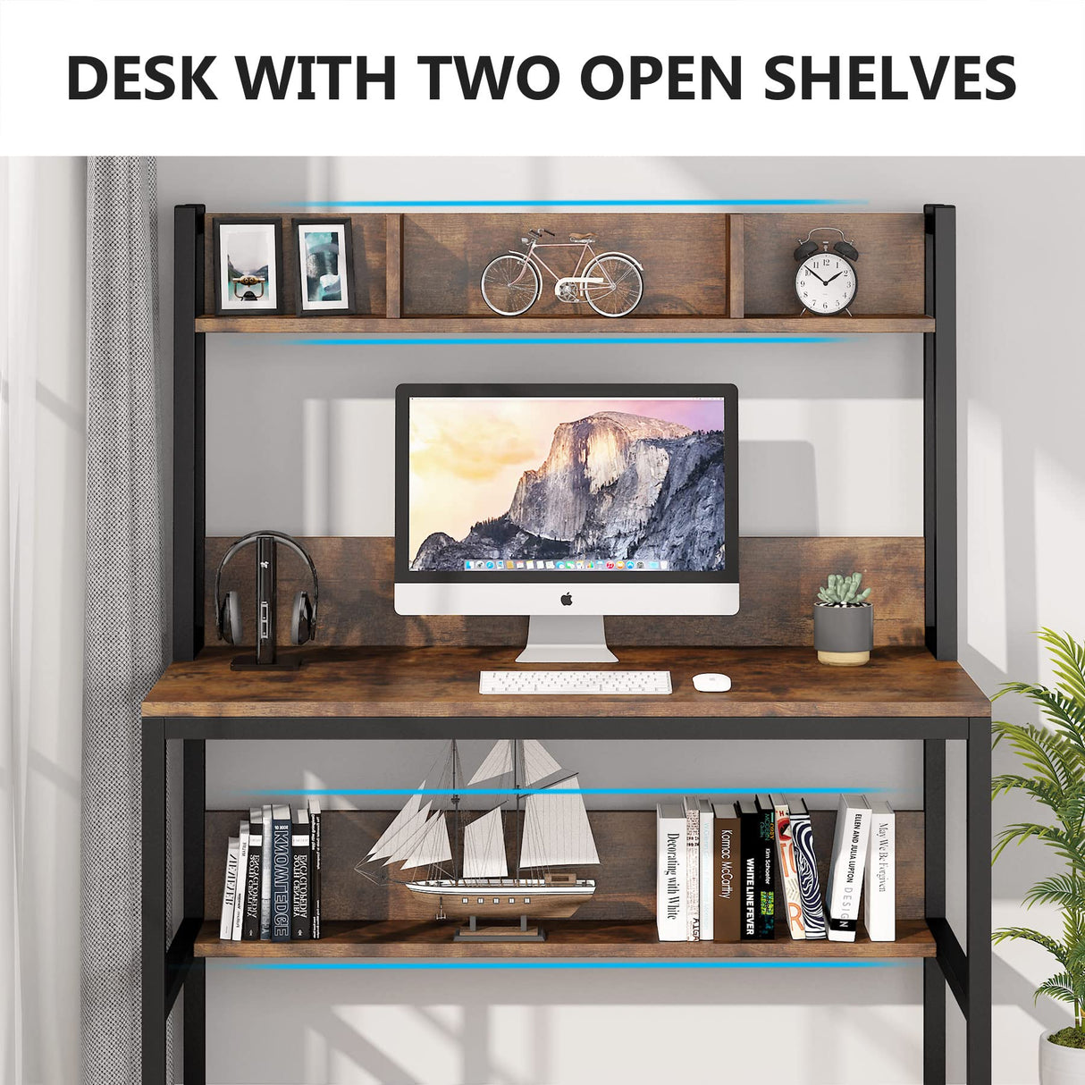 Computer Desk with Hutch, Wooden Small 42-inch Desk, Industrial Simple Office Desk with Storage Space for Home Office
