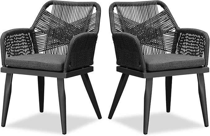 2 Pieces Outdoor Patio Dining Chairs All-Weather PE Rattan Patio Furniture