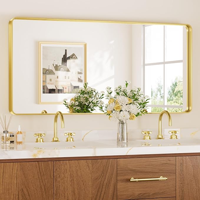 Black Bathroom Mirrors for Over Sink, Rounded Rectangle Bathroom