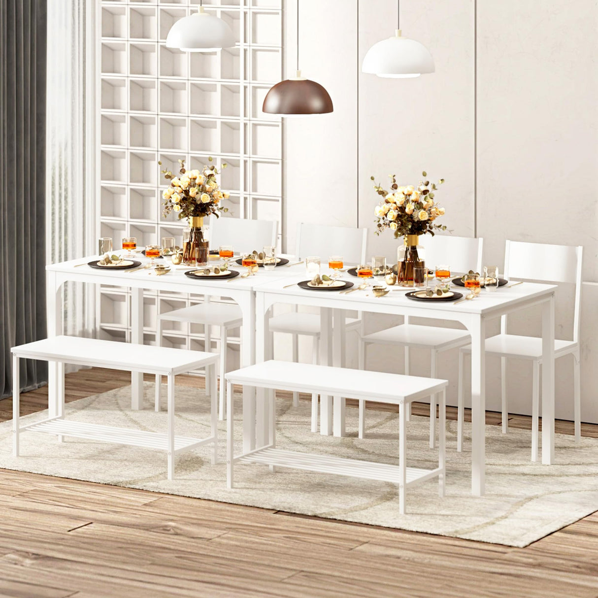 4-Piece Kitchen Dining Table Set with 1 Bench and 2 Chairs, Kitchen Bench Table Set for 4,