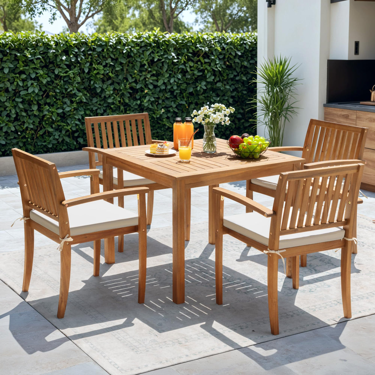 5 Piece Patio Dining Set Outdoor Solid Wood Furniture for Yard, Garden