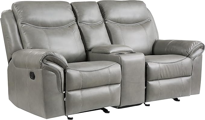 Braelyn Faux Leather Double Glider Reclining Loveseat with Center Console