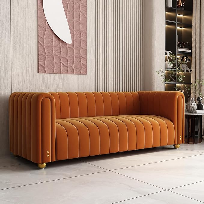 83'' Luxury Velvet Sofa Mid Century Modern 3 Seat Couch for 3 Person Fashion Comfy Couches