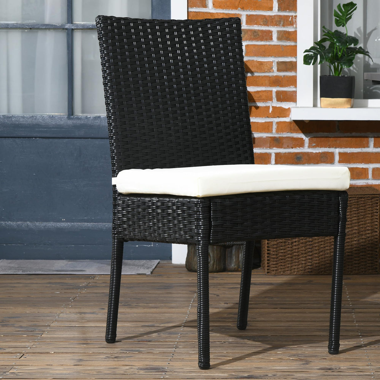 4 PE Rattan Outdoor Dining Chairs with Cushions, Patio Wicker Dining Chairs