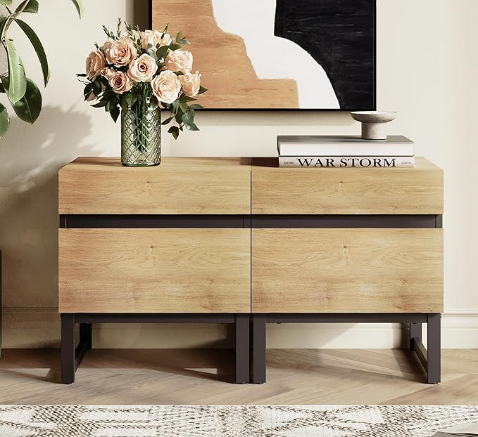 Modern End Table with 2 Drawers, Farmhouse Sofa Table