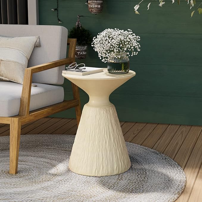 Outdoor Side Table, Mushroom Shaped MgO Accent Table, Lightweight Patio End Table
