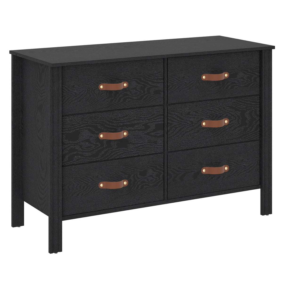 Black Dresser for Bedroom, Wood Dresser with 6 Drawers
