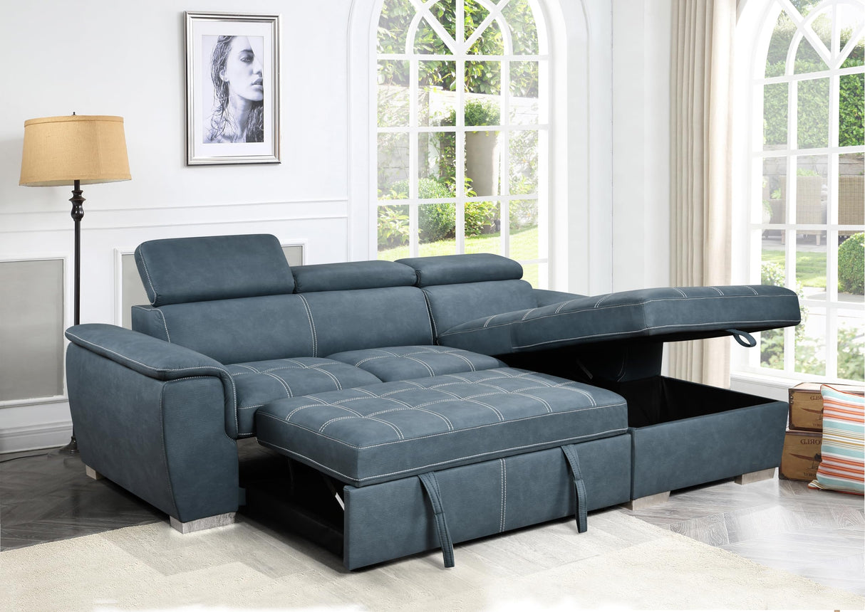 98'' Microfiber L-Shape Sectional Sleeper Couch with Pull-Out Bed, 4-Seater Sofa