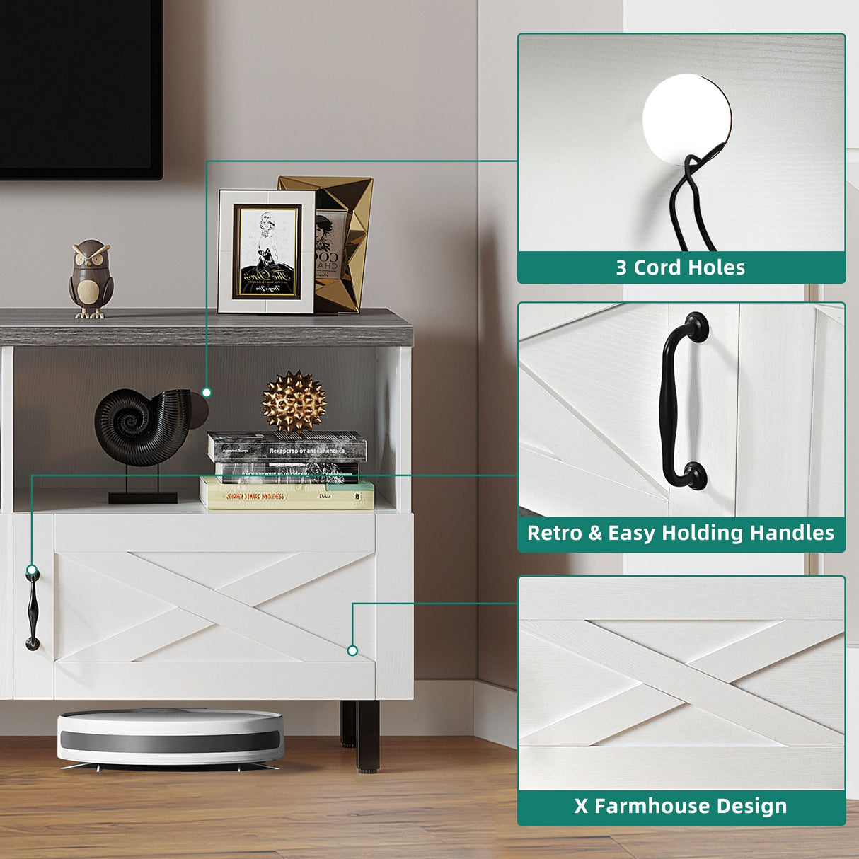 Stand for 75/65 Inch TV, Farmhouse Entertainment Center with Drawers and Storage TV