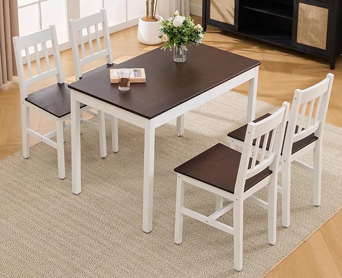 Set for 4 Farmhouse Dining Table and Chairs Set Wooden Rectangle Dinette Set of 5 for Small Space