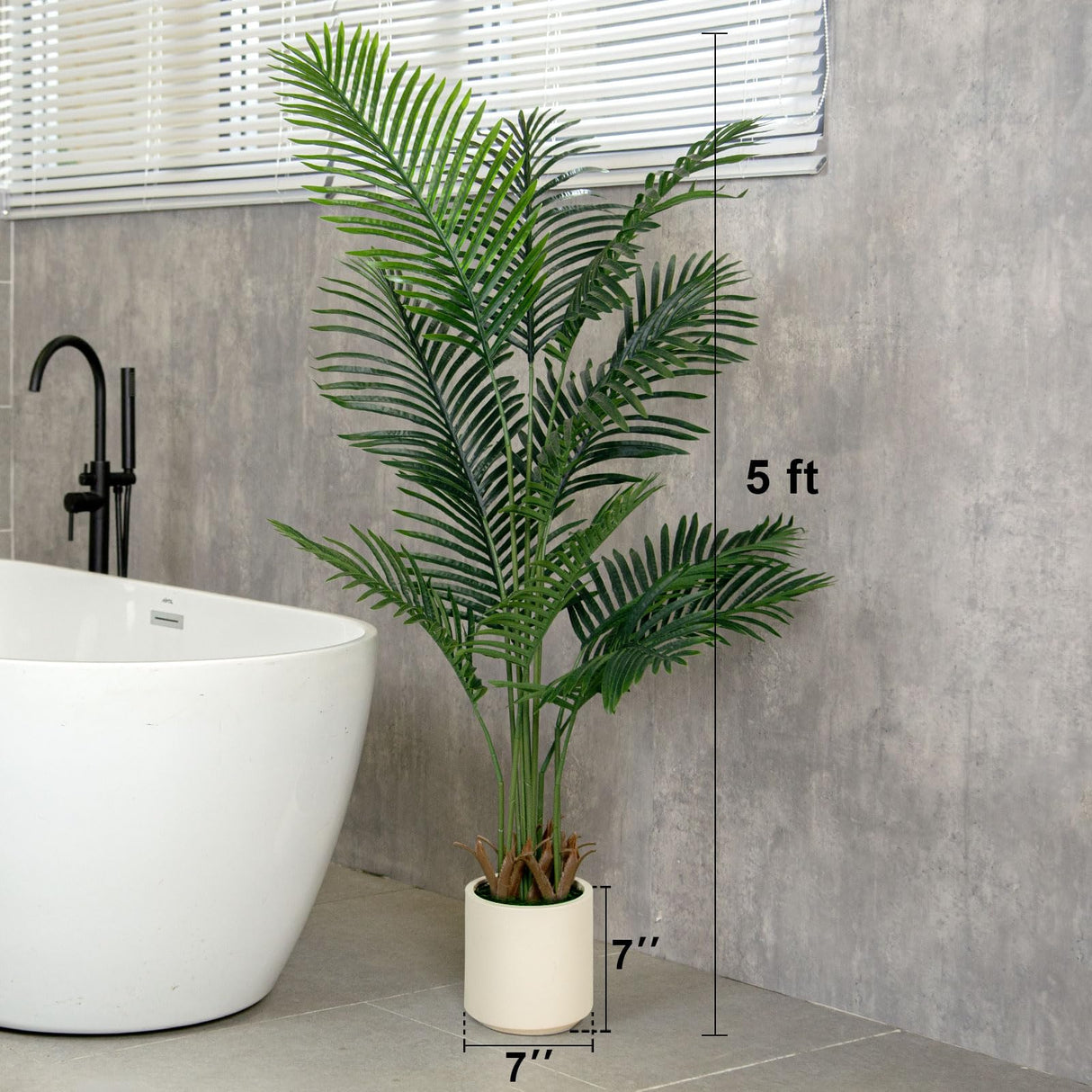Areca Palm Trees Artificial Indoor, 5FT Tall Faux Palm Tree with White Planter