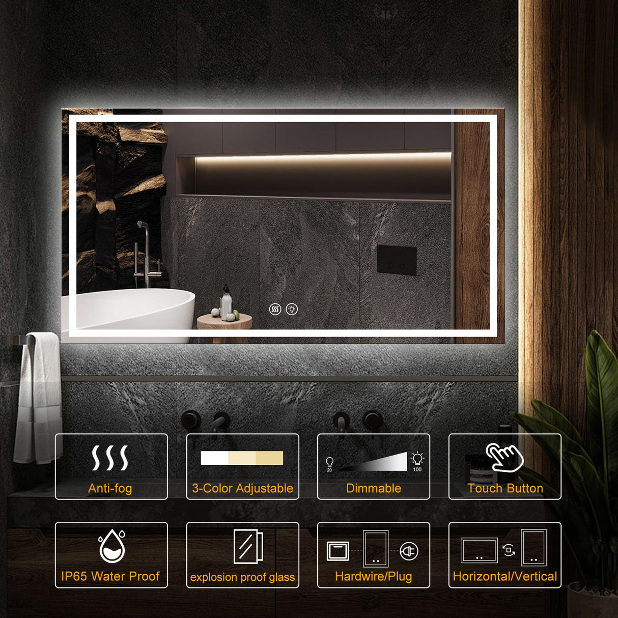 24x32 LED Bathroom Mirror with Anti-Fog & Memory Touch