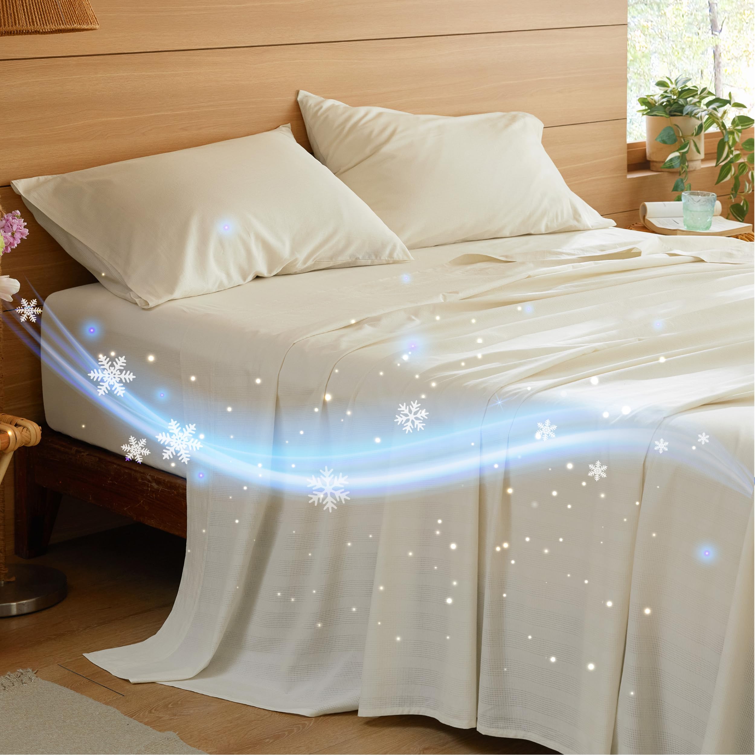 Cooling Sheets for Hot Sleeper, Lyocell Cotton Queen Size Sheets, Temperature