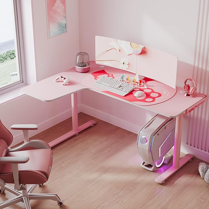 L Shaped Gaming Desk, 60 Inch L60 Home Office Corner PC Computer Gamer Table