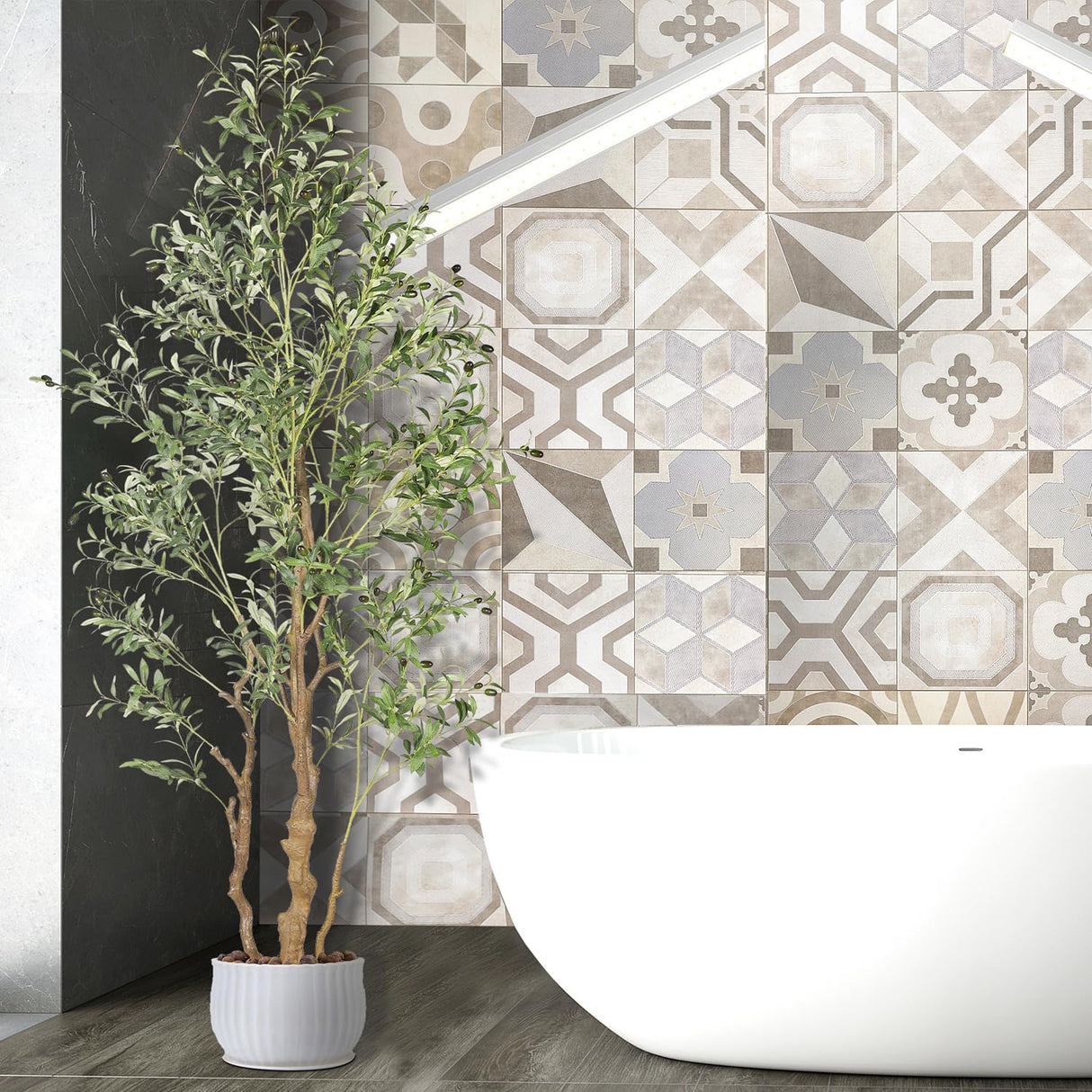 7.2ft Artificial Olive Tree (85in) with Plastic Nursery Pot Faux Olive Silk Tree,