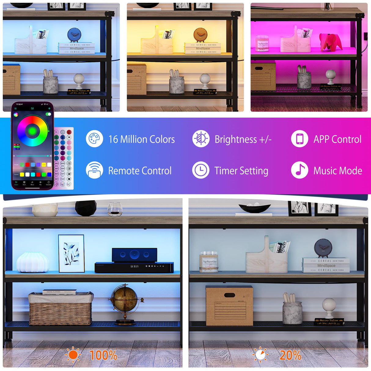 LED TV Stand, Entertainment Center for 80 inch TV Media Console Table, Gaming TV Stand