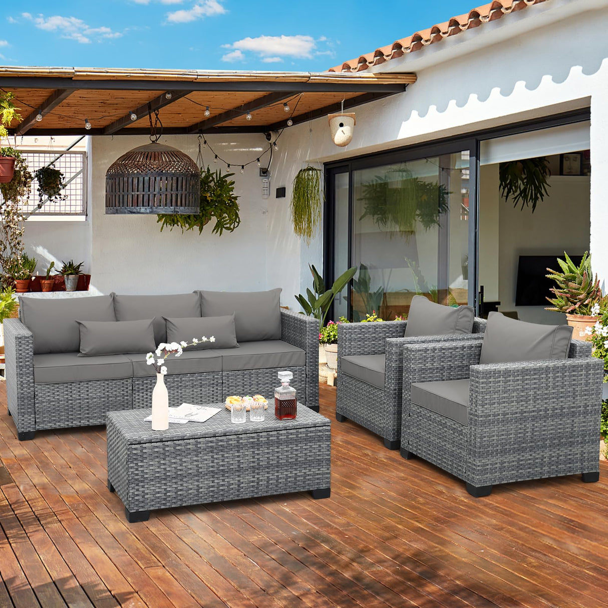 4 Piece Wicker Patio Furniture Sets Outdoor Conversation Set PE Rattan Sectional