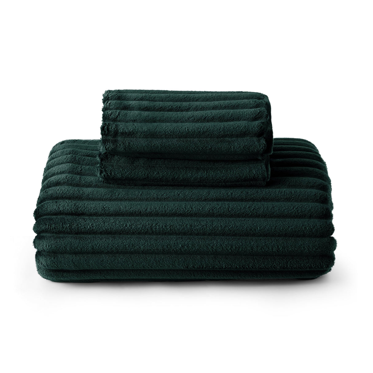 Bedsure Fluffy Comforter Cover Set - Ultra Soft Plush Shaggy Duvet Cover Queen Size, Warm Flannel Fleece Bed Sets for Winter, 3 Pieces, 1 Duvet Cover+2 Pillowcases (Striped Pattern, Forest Green)