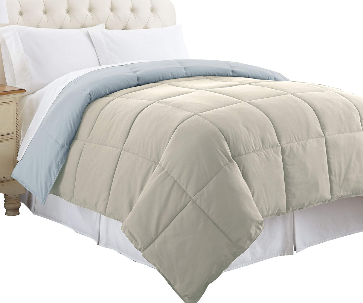 Gray and Blue Genoa King Size Box Quilted Reversible Comforter