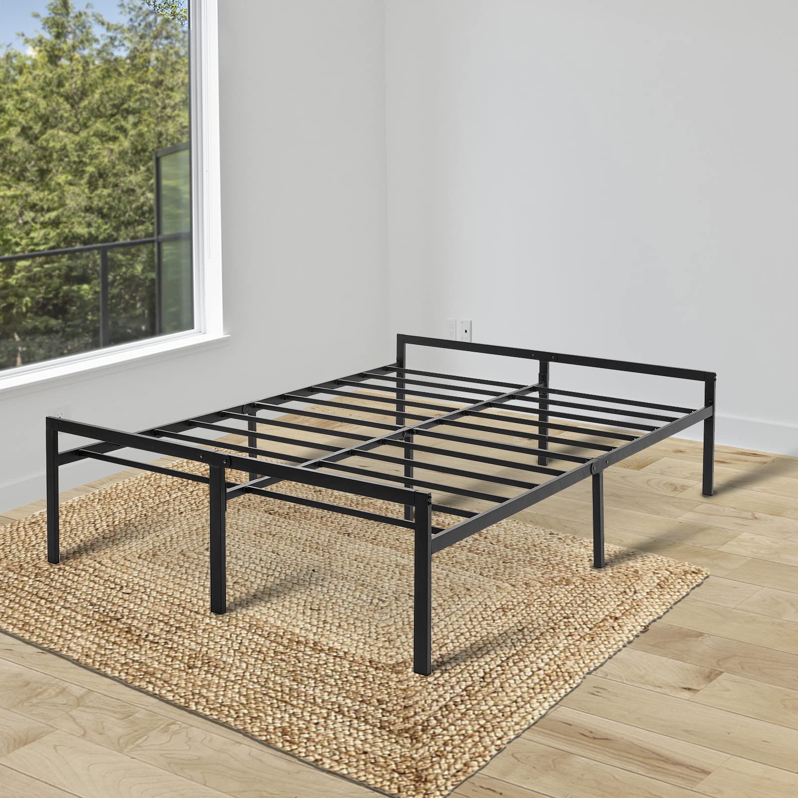 Metal Bed Frame Queen - Black Metal Platform Bed 14 Inch with Storage