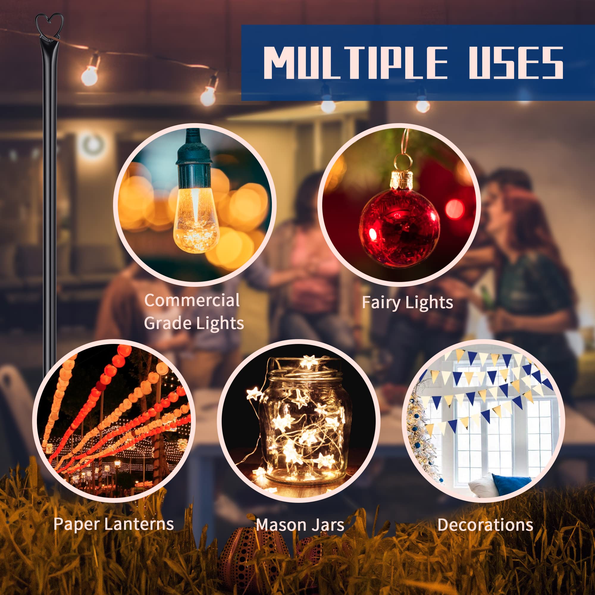 String Light Pole - Steel Poles for Outdoor String Lights Hanging, Garden, Backyard