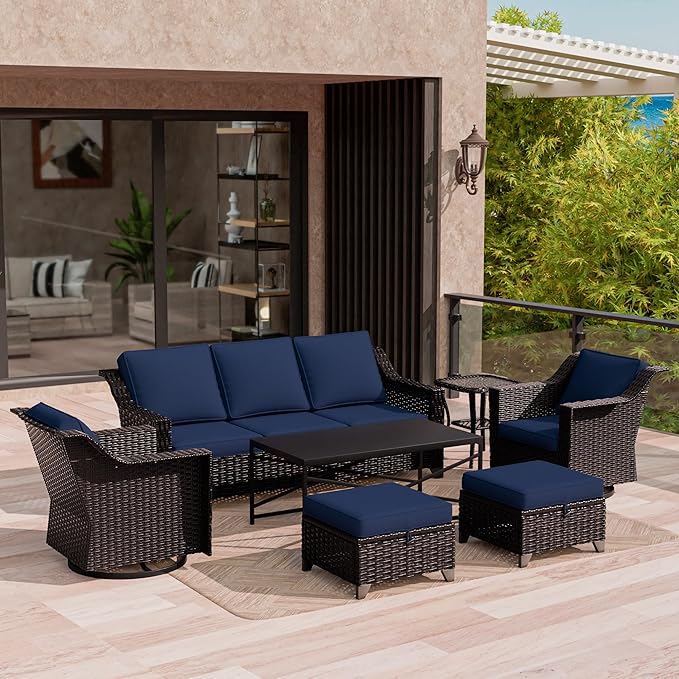 6 Piece Patio Conversation Sets, Outdoor PE Rattan Wicker Furniture Sets