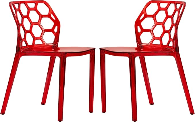Transparent Lucite Dining Chair Modern Honeycomb Cut-Out Design Backrest - Stackable