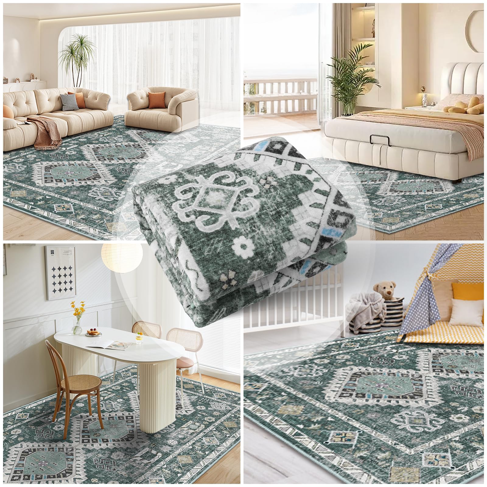 Washable Rugs Area Rugs - 5x7 Washable Area Rugs for Living Room Bedroom Dining Room Kitchen Non-Slip Rugs,