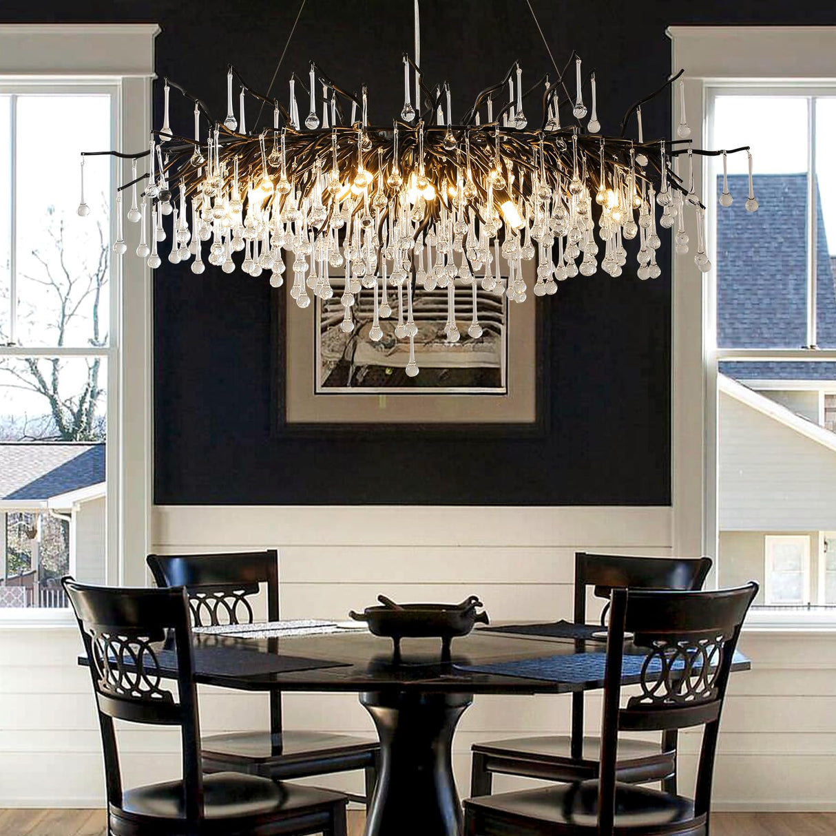Black Chandelier, Modern Crystal Chandelier Frosted Tree Branch Chandelier Large Kitchen