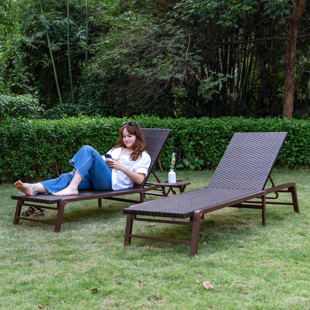 Outdoor Chaise Lounges, Free-Assemble Patio Lounge Set of 2