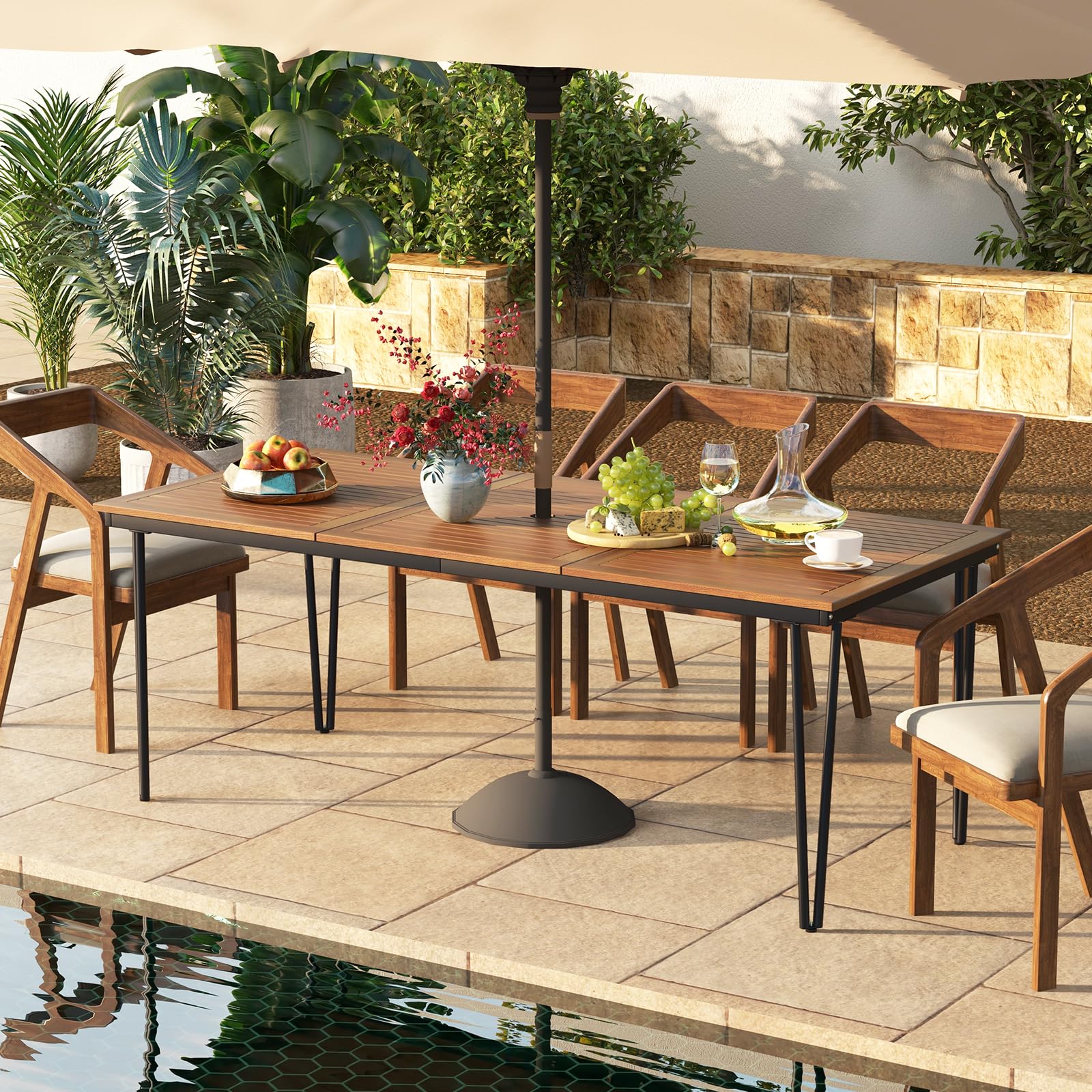 79 Inch Outdoor Dining Table, 8-Person Patio Table with 1.9 Inch Umbrella Hole